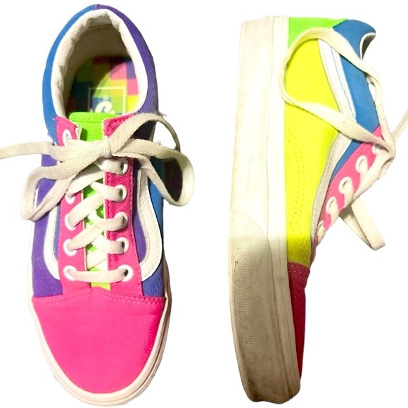 Vans Old School Neon Color Block Low Top Skate Shoes, Size Women’s US 5.5 - Picture 1 of 8